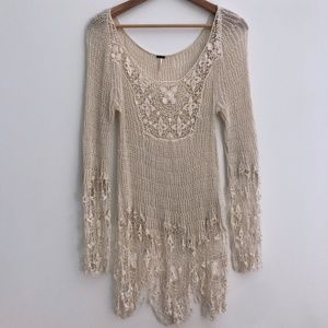 Free People Cream Crotchet & Lace Pullover Tunic